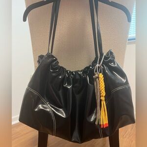 ZARA Black Leather Tote Bag with charms